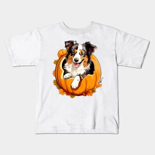 Australian Shepherd Dog inside Pumpkin #4 Kids T-Shirt